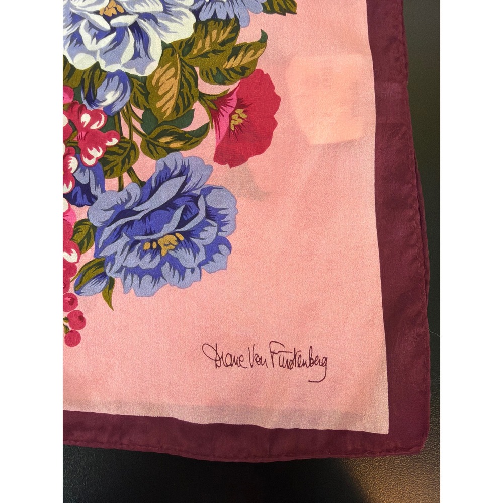 Vtg Diane Von Furstenberg Silk Scarf Pink Floral Oblong Made in Japan DVF NWT